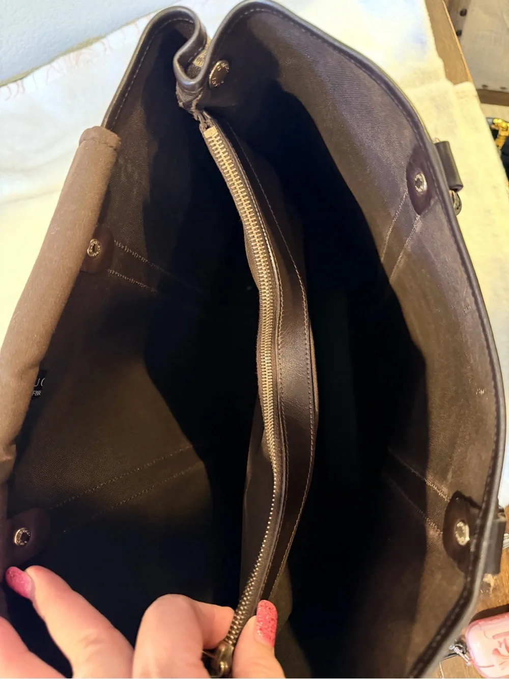 Gucci Brown GG Supreme Canvas Tote with Dark Brown Leather Trim